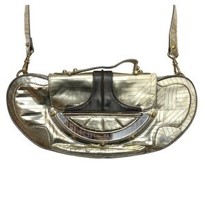 Fendi Metallic Gold Leather Shoulder Bag Mirrored 8BN133-MGP049 Vintage Y2K